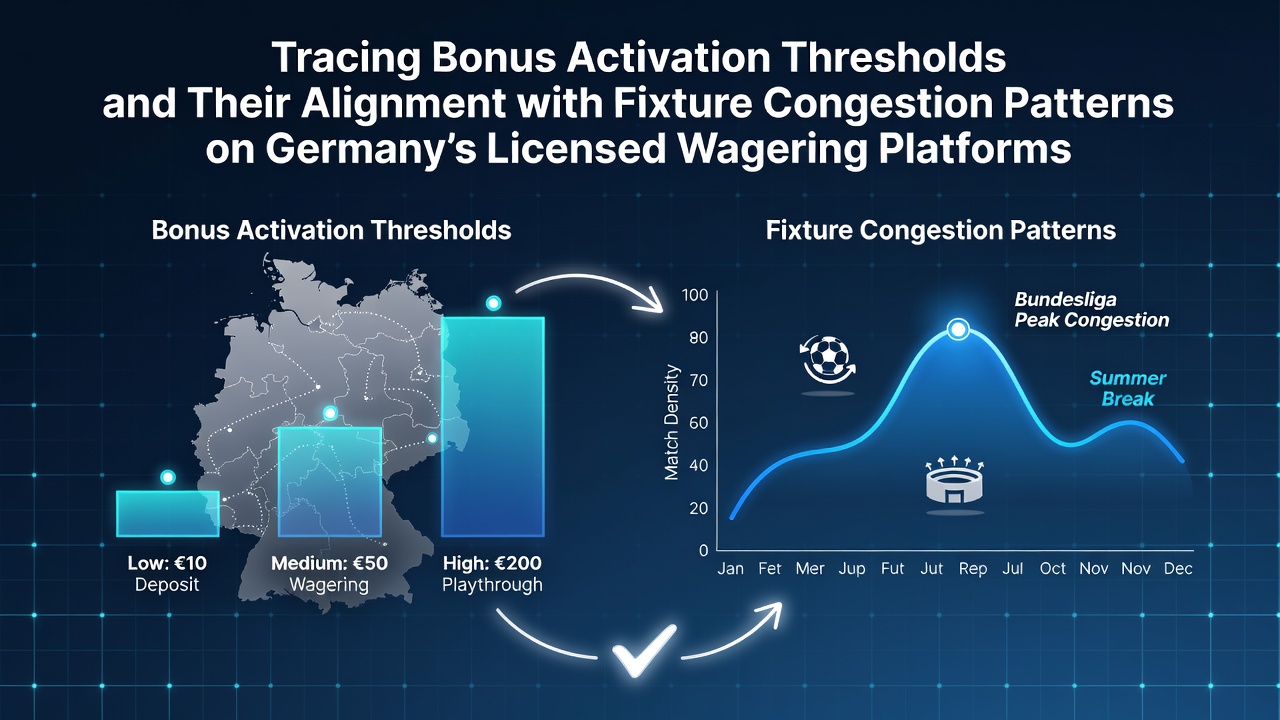 Diagramme zeigen Bonus-Aktivierungsschwellen in Relation zu Bundesliga-Spielplanverdichtungen auf deutschen Wettplattformen